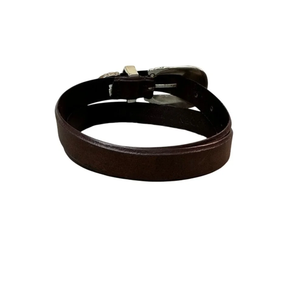 Steve Madden Womens Brown Leather Western Belt Turquoise Silver Buckle SM413 M